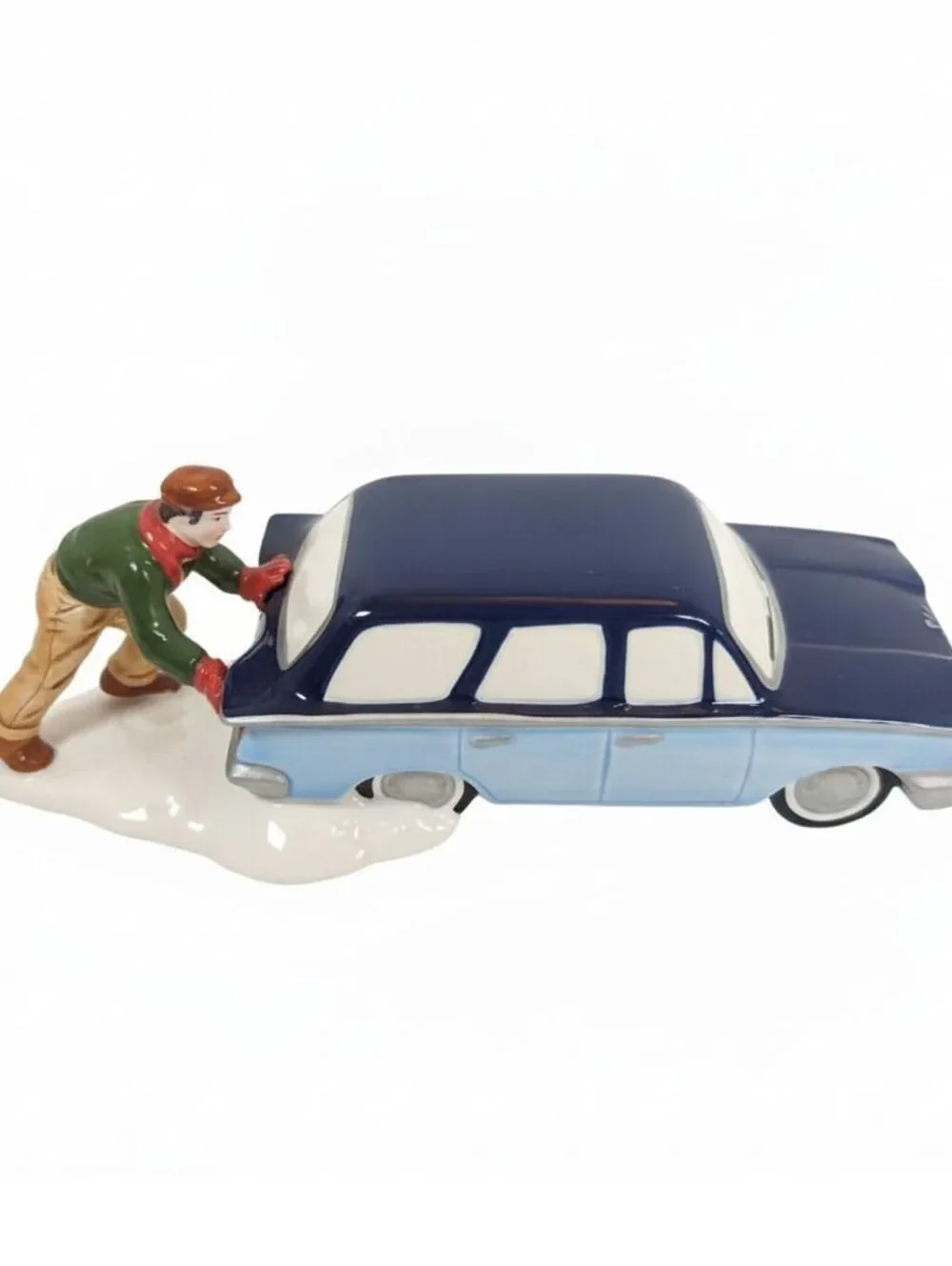 Dept. 56 Snow Village Accessory Stuck In The Snow Single Car with Man